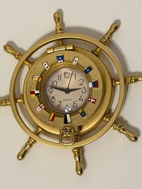 Vintage Genuine 7" Brass Quartz Ship Wheel Clock